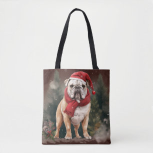 Bulldog in de Sneeuw Kerstmis Tote Bag