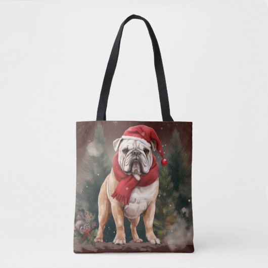 Bulldog in de Sneeuw Kerstmis Tote Bag (Voorkant)