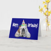 Bulldog in een Pet Verjaardag Kaart (Gele Bloem)