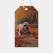 Bulldog in herfst laat Herfst inspireren Cadeaulabel (Achterkant)