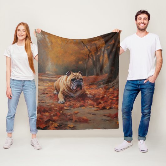 Bulldog in herfst laat Herfst inspireren Fleece Deken (In situ)