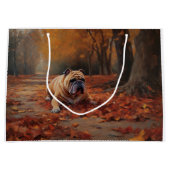 Bulldog in herfst laat Herfst inspireren Groot Cadeauzakje (Voorkant)
