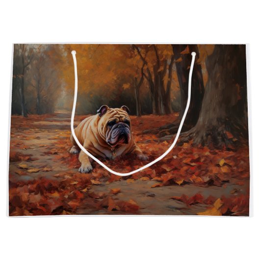 Bulldog in herfst laat Herfst inspireren Groot Cadeauzakje (Voorkant)