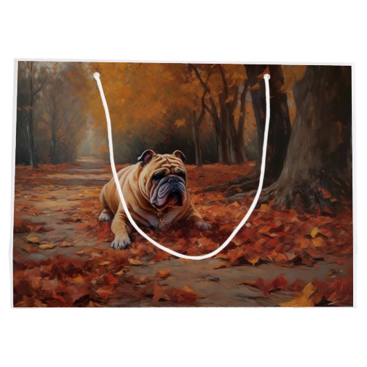 Bulldog in herfst laat Herfst inspireren Groot Cadeauzakje (Achterkant)
