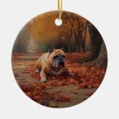 Bulldog in herfst laat Herfst inspireren Keramisch Ornament (Voorkant)