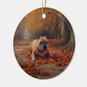 Bulldog in herfst laat Herfst inspireren Keramisch Ornament (Links)