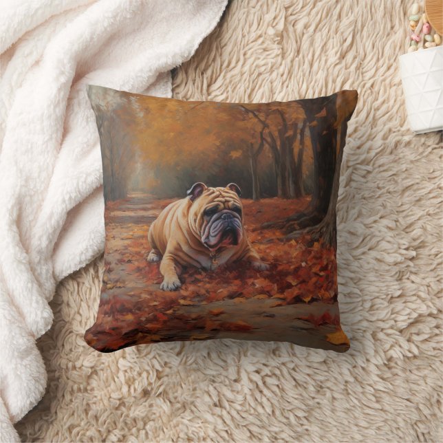 Bulldog in herfst laat Herfst inspireren Kussen (Deken)