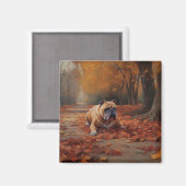 Bulldog in herfst laat Herfst inspireren Magneet (Voorkant / Achterkant)