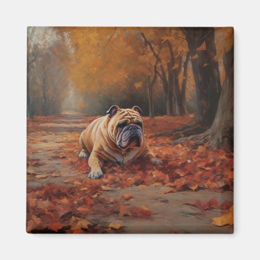 Bulldog in herfst laat Herfst inspireren Magneet (Voorkant)