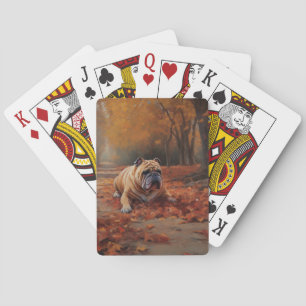 Bulldog in herfst laat Herfst inspireren Pokerkaarten