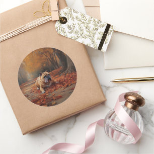 Bulldog in herfst laat Herfst inspireren Ronde Sticker