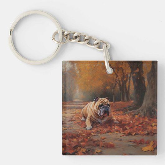 Bulldog in herfst laat Herfst inspireren Sleutelhanger (Voorkant)