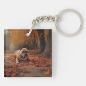 Bulldog in herfst laat Herfst inspireren Sleutelhanger (Achterkant)