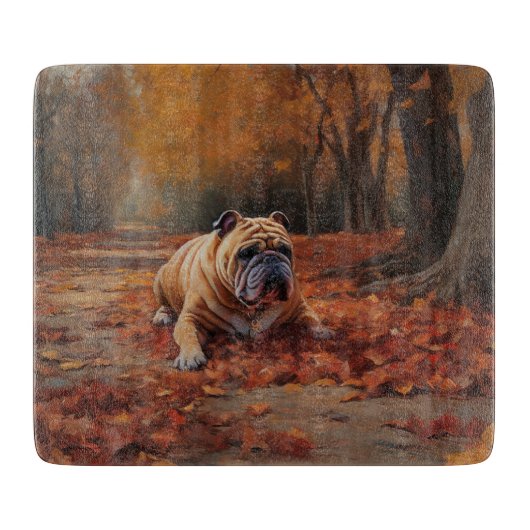 Bulldog in herfst laat Herfst inspireren Snijplank (Voorkant)