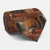 Bulldog in herfst laat Herfst inspireren Stropdas (Opgerold)