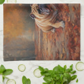 Bulldog in herfst laat Herfst inspireren Theedoek (Gevouwen)