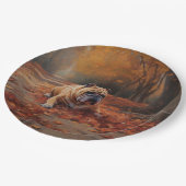 Bulldog in herfstbladeren val inspireert papieren bordje (Gekanteld)