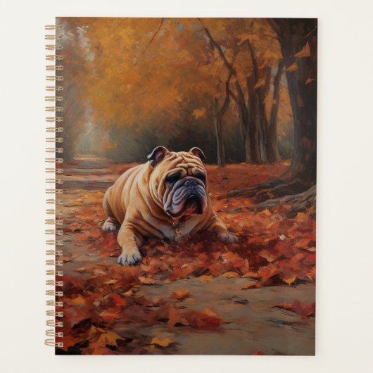 Bulldog in herfstbladeren val inspireert planner (Voorkant)