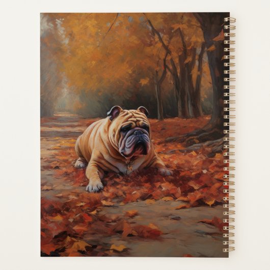 Bulldog in herfstbladeren val inspireert planner (Achterkant)