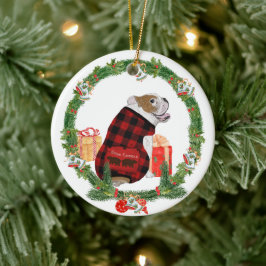 Bulldog in kerstmis keramisch ornament