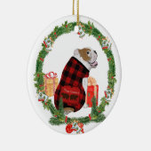 Bulldog in kerstmis keramisch ornament (Rechts)