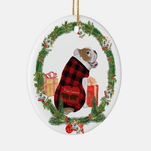 Bulldog in kerstmis keramisch ornament (Rechts)