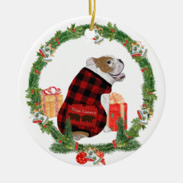 Bulldog in kerstmis keramisch ornament