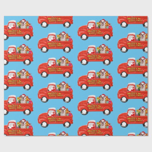 Bulldog in Kerstmis Leveringsvrachtwagen Cadeaupapier (Vlak)