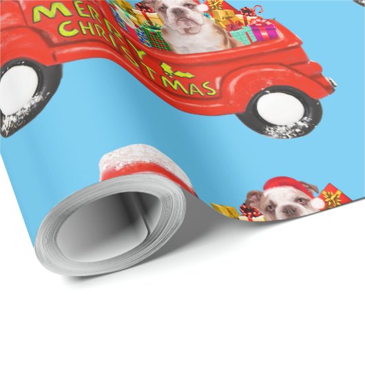 Bulldog in Kerstmis Leveringsvrachtwagen Cadeaupapier (Rol Hoek)