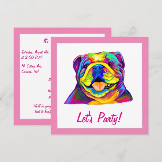 Bulldog in Kleuren Verjaardag Kaart (Voorkant / Achterkant)