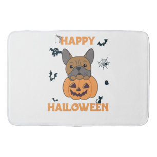 Bulldog in Pumpkin Cute Dogs Happy Halloween Badmat