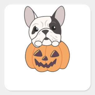 Bulldog in Pumpkin Cute Dogs Happy Halloween Vierkante Sticker