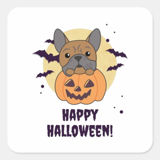 Bulldog in Pumpkin Cute Dogs Happy Halloween Vierkante Sticker (Voorkant)