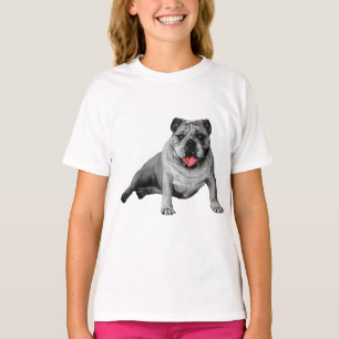 Bulldog in rode accentstijl t-shirt
