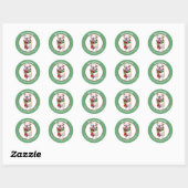 Bulldog in rode en groene kerstsjaal ronde sticker (Vel)