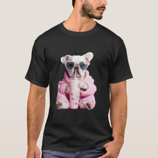 Bulldog in roze gewaad drinkt bubble tea t-shirt