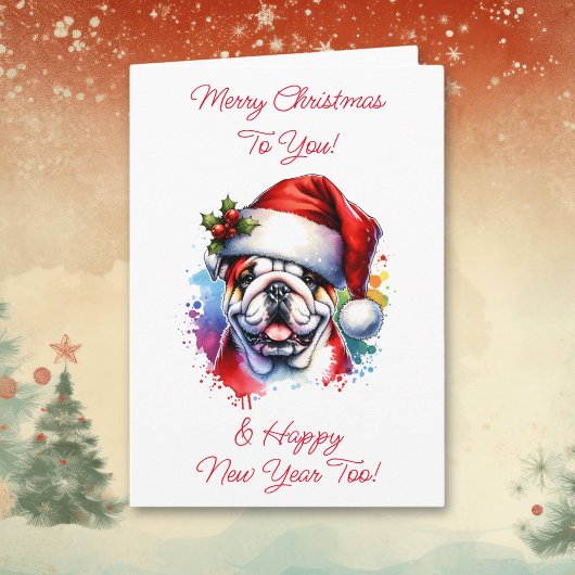 Bulldog in Santa Hat Gepersonaliseerde Kerstmis Kaart