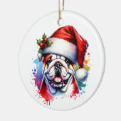 Bulldog in Santa Hat Gepersonaliseerde Kerstmis Keramisch Ornament (Links)