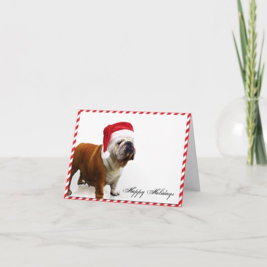 Bulldog in Santa Hat Kerst Kaart (Voorkant)