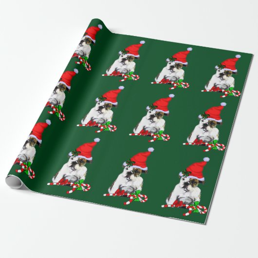 Bulldog in Santa Hat Kerstmis Cadeaupapier (Uitgerold)