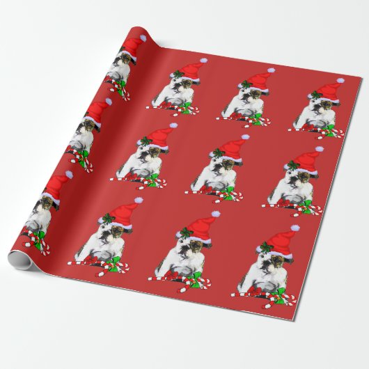 Bulldog in Santa Hat Kerstmis Cadeaupapier (Uitgerold)