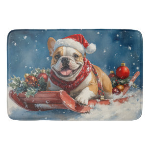 Bulldog in Sledge Laat het sneeuwen Kerstmis Badmat