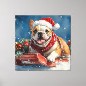 Bulldog in Sledge Laat het sneeuwen Kerstmis Canvas Afdruk (Voorkant)
