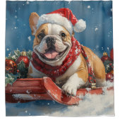 Bulldog in Sledge Laat het sneeuwen Kerstmis Douchegordijn (Voorkant)