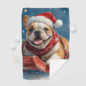 Bulldog in Sledge Laat het sneeuwen Kerstmis Golfhanddoek (Insitu)