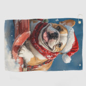 Bulldog in Sledge Laat het sneeuwen Kerstmis Golfhanddoek (Horizontaal)