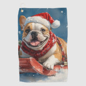 Bulldog in Sledge Laat het sneeuwen Kerstmis Golfhanddoek (Voorkant)