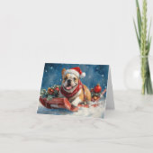 Bulldog in Sledge Laat het sneeuwen Kerstmis Kaart (Voorkant)
