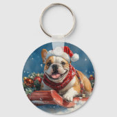 Bulldog in Sledge Laat het sneeuwen Kerstmis Sleutelhanger (Achterkant)