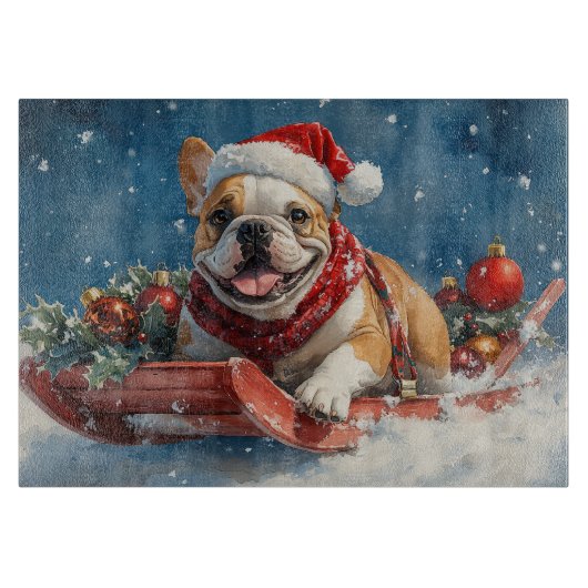 Bulldog in Sledge Laat het sneeuwen Kerstmis Snijplank (Voorkant)